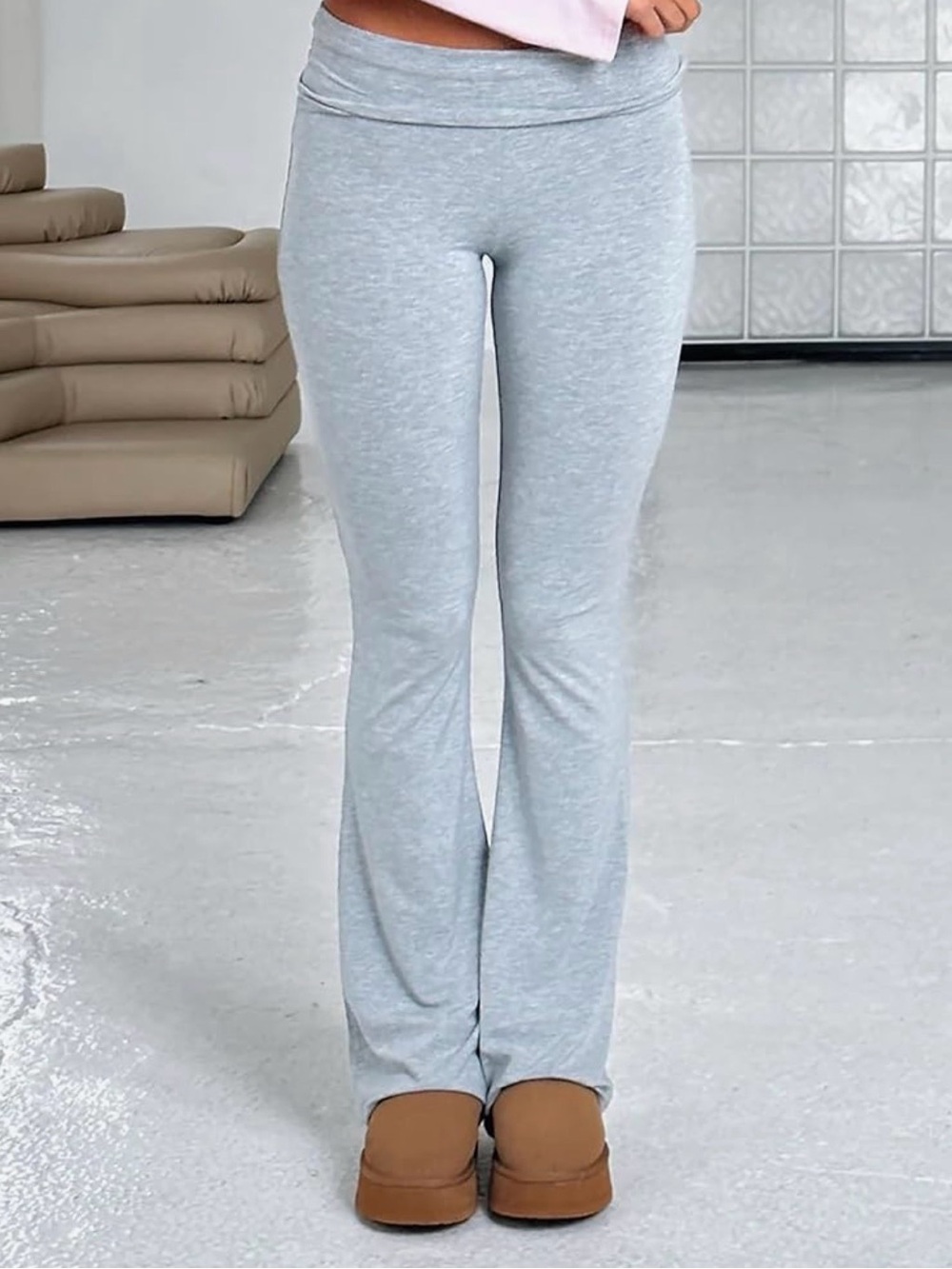Light Gray Fold Over Flare leggings